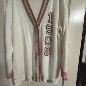 AKA (Alpha Kappa Alpha)Women's White and Pink Cardigan Sweater
